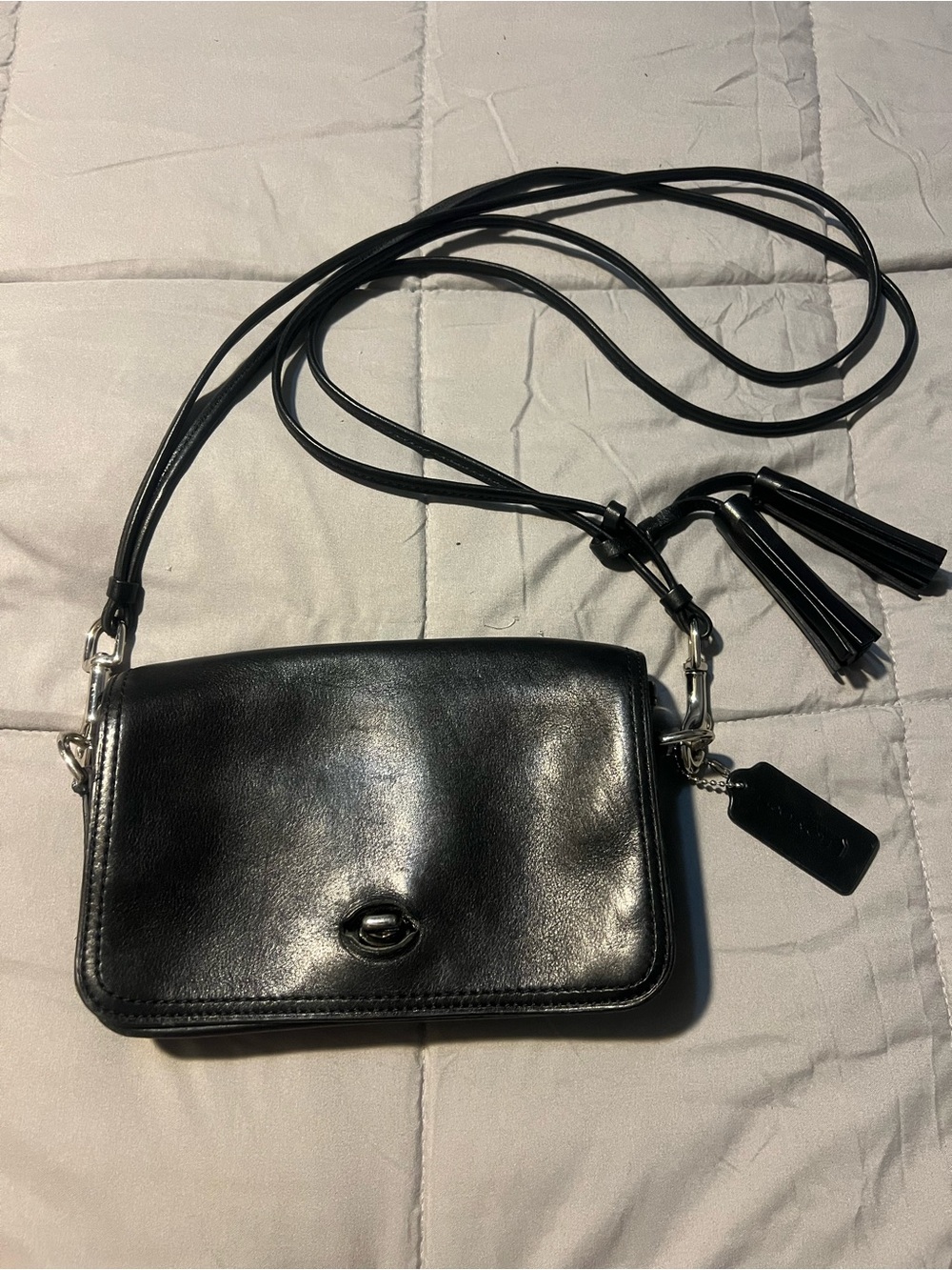 Coach Black Leather Crossbody with Tassel Charm
